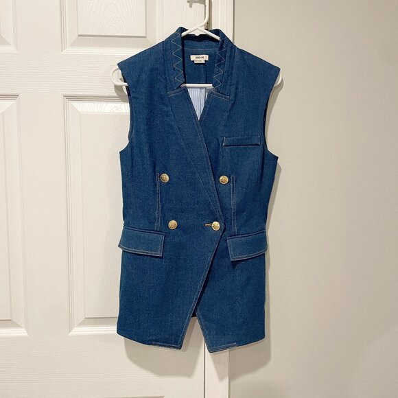 NWOT Jason Wu Blue Denim Jean Vest Sleeveless with Gold Buttons Size Small - Picture 1 of 6